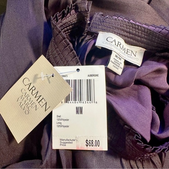 NWT Carmen Marc Valvo Bubbled Tiered Sleeve Top in “Aubergine” Size Medium - Picture 4 of 12
